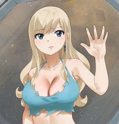 Rule 34 | blonde hair, blue eyes, blush, breasts, earrings, eden&#039;s zero, gaston18, glass, highres, jewelry, large breasts, long hair, rebecca bluegarden, torn clothes