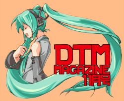 Rule 34 | 1girl, from side, green hair, hatsune miku, long hair, orange background, solo, twintails, very long hair, vocaloid, yomi (artist)