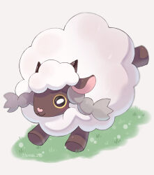 Rule 34 | animal focus, black eyes, closed mouth, commentary request, creatures (company), game freak, gen 8 pokemon, highres, horizontal pupils, iwasi 29, nintendo, no humans, on grass, pokemon, pokemon (creature), sheep, simple background, white background, wool, wooloo