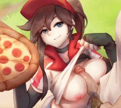 Rule 34 | 1boy, 1girl, animated, animated gif, berg-yb, between breasts, blue eyes, breasts, brown hair, clothes lift, food, handsfree paizuri, hat, large breasts, league of legends, looking at viewer, money, nipples, paizuri, penis, pizza, pizza delivery sivir, ponytail, riot games, shirt, shirt lift, sivir, smile, unfinished