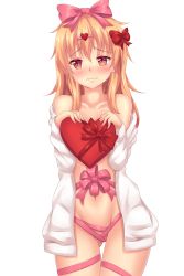 Rule 34 | blush, highres, light brown hair, no panties, nottytiffy, original, red eyes, ribbon, simple background, solo, sweater, tiffy (nottytiffy), valentine, wavy mouth, white background