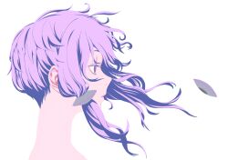 Rule 34 | 1girl, closed mouth, colored eyelashes, commentary, expressionless, floating hair, from side, hair ornament, highres, looking ahead, mashima jirou, nude, portrait, profile, purple eyes, purple hair, short hair with long locks, simple background, solo, symbol-only commentary, thick eyelashes, unworn hair ornament, vocaloid, voiceroid, white background, wind, yuzuki yukari