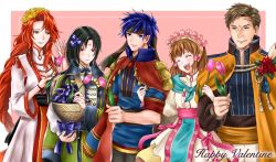 Rule 34 | 2girls, 3boys, alternate costume, aplche, armor, axe, black hair, blue eyes, blue hair, blush, book, braid, brother and sister, brown hair, cape, facial mark, father and daughter, father and son, fire emblem, fire emblem: path of radiance, fire emblem heroes, flower, gloves, green eyes, greil, hair flower, hair ornament, hair tubes, headband, ike (fire emblem), long hair, mist (fire emblem), multiple boys, multiple girls, nintendo, open mouth, red eyes, red hair, scarf, short hair, siblings, skirt, smile, soren (fire emblem), sword, titania (fire emblem), weapon