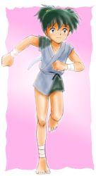 Rule 34 | 1boy, full body, gradient background, highres, inuyasha, kohaku (inuyasha), male focus, running, solo, takenokoya