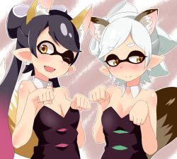 Rule 34 | + +, 2girls, ;d, animal ears, bad id, bad pixiv id, bare shoulders, black hair, blush, bow, breasts, callie (splatoon), cleavage, detached collar, dog ears, dog tail, dress, eyebrows, fang, fox ears, fox tail, hair bow, inkling, long hair, looking at viewer, looking away, marie (splatoon), medium breasts, mole, mole under eye, multiple girls, nintendo, one eye closed, open mouth, paw pose, short hair, silver hair, small breasts, smile, splatoon (series), splatoon 1, strapless, strapless dress, swept bangs, tail, uni mmtab, upper body