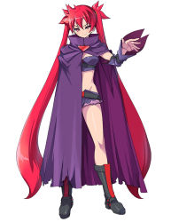 Rule 34 | 1girl, akaga hirotaka, arcana heart, arcana heart 3, belt, boots, breasts, cape, detached sleeves, full body, long hair, medium breasts, midriff, official art, red eyes, red hair, scharlachrot, short shorts, shorts, simple background, solo, twintails, very long hair, white background