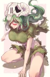 Rule 34 | 1girl, bleach, breasts, female focus, green hair, large breasts, long hair, midriff, nelliel tu odelschwanck, revealing clothes, solo, torn clothes