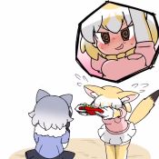 Rule 34 | 2girls, @ @, animal ears, animated, blonde hair, blush, bow, bowtie, box, check commentary, commentary request, common raccoon (kemono friends), confession, embarrassed, fennec (kemono friends), flying sweatdrops, fox ears, fox tail, fur collar, gift, gift box, gloves, grey hair, heart-shaped box, holding, holding gift, kemono friends, layered sleeves, long sleeves, looking at another, microskirt, multicolored hair, multiple girls, pink sweater, pleated skirt, raccoon ears, short-sleeved sweater, short over long sleeves, short sleeves, skirt, standing, sweat, sweater, nervous sweating, tail, tail raised, taro (tontaro), thighhighs, two-tone hair, valentine, video, white hair, yuri, zettai ryouiki