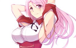 Rule 34 | 1girl, armpit cutout, arms up, breasts, clothing cutout, commentary request, kantai collection, large breasts, long hair, looking at viewer, luigi di savoia duca degli abruzzi (kancolle), military, military uniform, pink eyes, pink hair, red skirt, short sleeves, simple background, skirt, solo, teramoto kaoru, uniform, upper body, white background