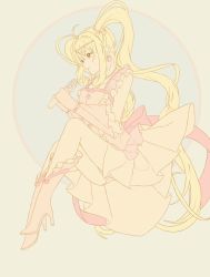 Rule 34 | blonde hair, blue eyes, dress, flower, full body, hair between eyes, hair flower, hair ornament, highres, jewelry, long hair, mermaid melody pichi pichi pitch, microphone, nanami lucia, necklace, pink dress, pink legwear, shell, shell necklace, smiley face, solo