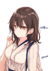 Rule 34 | 10s, 1girl, alternate hair length, alternate hairstyle, ao68, bad id, bad twitter id, brown eyes, brown hair, character name, hair down, japanese clothes, kaga (kancolle), kantai collection, kimono, long hair, simple background, sketch, solo, tasuki, twitter username, upper body, white background