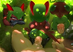 Rule 34 | 1boy, 1girl, absurdres, anal, anus, ass, backboob, black gloves, black thighhighs, breasts, bush, creatures (company), elbow gloves, exhibitionism, from behind, game freak, gen 3 pokemon, gloves, grass, green hair, half-closed eyes, hetero, highres, huge breasts, inverted nipples, kirlia, multiple views, nintendo, outdoors, penis, pokemon, pokemon (creature), pov, public indecency, puffy nipples, red eyes, sex, shiny clothes, short hair, shortstack, size difference, the boogie, thighhighs, uncensored, vaginal