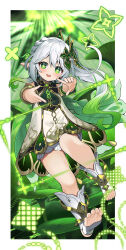 Rule 34 | 1girl, absurdres, blush, cape, commentary request, cross-shaped pupils, dress, finger frame, full body, genshin impact, gold trim, gradient hair, green cape, green dress, green eyes, green hair, hair between eyes, highres, long hair, looking at viewer, multicolored hair, nahida (genshin impact), open mouth, pointy ears, side ponytail, smile, solo, stirrup footwear, symbol-shaped pupils, teeth, two-tone dress, upper teeth only, white dress, white footwear, white hair, yuujin (yuzinn333)