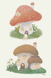 Rule 34 | ayu (mog), rabbit, grass, grey background, highres, house, ladder, looking at viewer, mushroom, no humans, original, signature, simple background, standing