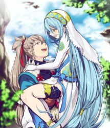 Rule 34 | 1girl, anklet, azura (fire emblem), barefoot, blue eyes, blush, day, fire emblem, fire emblem fates, hiyori (rindou66), jewelry, long hair, nintendo, open mouth, outdoors, smile, takumi (fire emblem), very long hair