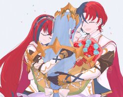 Rule 34 | 1boy, 2girls, alear (female) (fire emblem), alear (fire emblem), alear (male) (fire emblem), bird, black gloves, blue hair, bouquet, cape, closed eyes, closed mouth, crow, fire emblem, fire emblem engage, flower, gloves, hair between eyes, highres, holding, holding bouquet, hug, long hair, long sleeves, lumera (fire emblem), mother&#039;s day, mother and daughter, mother and son, multicolored hair, multiple girls, nintendo, open mouth, red hair, ribbon, sasaki (dkenpisss), short hair, tiara, two-tone hair, very long hair