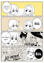 Rule 34 | 1boy, 1girl, absurdres, black eyes, character request, comic, english text, eyes visible through hair, granblue fantasy, hat, head rest, highres, monochrome, no nose, sashacall, short hair, spot color, steam, white hair