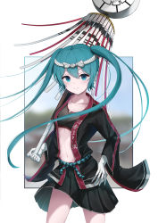 Rule 34 | 1girl, absurdres, black kimono, black skirt, blue eyes, blue hair, bow, bow hairband, closed mouth, collarbone, commentary request, cowboy shot, floating hair, gloves, hair between eyes, hair bow, hairband, hatsune miku, highres, holding, japanese clothes, kimono, long hair, long sleeves, looking at viewer, midriff, miniskirt, navel, okome (okome 0627ha), open clothes, open kimono, pleated skirt, polka dot, polka dot bow, polka dot hairband, skirt, smile, solo, standing, stomach, twintails, very long hair, vocaloid, white bow, white gloves, white hairband, wide sleeves