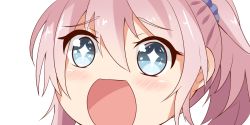 Rule 34 | + +, 10s, 1girl, aoba (kancolle), blue eyes, kantai collection, looking at viewer, nahaki, no nose, open mouth, pink hair, ponytail, portrait, scrunchie, short hair, simple background, sin-poi, solo, sparkling eyes, symbol-shaped pupils, white background