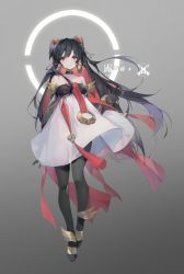 Rule 34 | black hair, collar, dress, earrings, gloves, gold, highres, jewelry, long hair, looking at viewer, lucia: plume (eventide glow) (punishing: gray raven), lucia (punishing: gray raven), multicolored hair, pantyhose, punishing: gray raven, red eyes, ruoganzhao, smile, two-tone hair, very long hair
