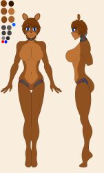 Rule 34 | 1girl, absurdres, android, animal ears, bear girl, blue eyes, breasts, brown hair, character sheet, color guide, completely nude, dark skin, five nights at freddy&#039;s, five nights in anime, freddy fazbear, highres, humanoid robot, joints, large breasts, multiple views, no bra, no panties, non-web source, nude, original, robot, robot ears, robot joints, self-upload, short hair, simple background, smile, solo, the forgotten soul