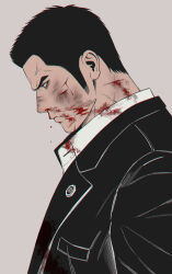 Rule 34 | 1boy, blood, blood on face, character request, from side, frown, genandnak, long sideburns, looking ahead, male focus, nosebleed, profile, ryu ga gotoku, ryuu ga gotoku (series), short hair, sideburns, solo, thick eyebrows, upper body, yakuza