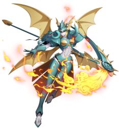 Rule 34 | angel, angel girl, armor, digimon, digimon (creature), digimon new century, fallen angel, fire, full body, highres, holding, holding weapon, long hair, ofanimon falldown mode, ofanimon falldown mode x-antibody, official art, red eyes, scythe, simple background, weapon, white background, wings