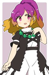 Rule 34 | 1girl, alternate hairstyle, bead necklace, beads, blush, brown hair, dress, gradient hair, hijiri byakuren, ini (inunabe00), jewelry, layered dress, long hair, multicolored hair, necklace, open mouth, purple eyes, purple hair, short sleeves, smile, solo, touhou, upper body, white dress