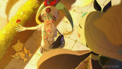 Rule 34 | 1girl, abra, absurdres, bag, beanie, blurry, cellphone, commentary request, creatures (company), day, falling leaves, game freak, gen 1 pokemon, gen 5 pokemon, gloves, green eyes, green hair, hair between eyes, happy, hat, hatsune miku, hedge, highres, holding, holding phone, leaf, legendary pokemon, long hair, meloetta, mythical pokemon, nintendo, outdoors, phone, pokemon, pokemon (creature), project voltage, psychic miku (project voltage), sanasedayo, shirt, shoulder bag, standing, twintails, vocaloid, white gloves, white headwear