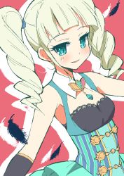 Rule 34 | 10s, 1girl, 9law, aikatsu!, aikatsu! (series), aqua eyes, bad id, bad pixiv id, blonde hair, drill hair, facepaint, fang, feathers, gloves, long hair, outstretched arms, sleeveless, smile, solo, spread arms, striped, todo yurika, twin drills