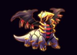 Rule 34 | akihorisu, black background, claws, closed mouth, commentary request, creatures (company), full body, game freak, gen 4 pokemon, giratina, giratina (altered), glowing, glowing eyes, legendary pokemon, looking to the side, nintendo, no humans, pokemon, pokemon (creature), red eyes, simple background, solo