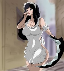 Rule 34 | absurdres, apron, ass, baby 5, bad id, bad twitter id, blurry, blurry background, breasts, cigarette, highres, huge ass, large breasts, mijukuhentai, naked apron, one piece, self-upload, smoking, weapon, wide hips