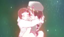 Rule 34 | 2girls, animated, animated gif, artist request, closed eyes, copyright request, flying, glowing, hug, lowres, meme, multiple girls, neta, skirt, sparkle, what