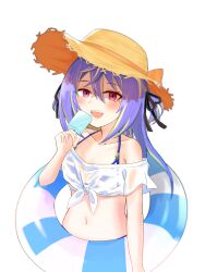 Rule 34 | 1girl, absurdres, alternate costume, blue hair, blue innertube, blush, breasts, commentary request, crop top, food, green hair, hair between eyes, hat, highres, hiyoku no crosspiece, holding, holding food, holding popsicle, holding swim ring, innertube, long bangs, long hair, looking at viewer, midriff, mole, mole under eye, multicolored hair, nanashi inc., navel, off-shoulder shirt, off shoulder, open mouth, pink eyes, popsicle, salmon231, shirt, simple background, small breasts, smile, solo, straw hat, striped innertube, sun hat, suzumi nemo, swim ring, teeth, tied shirt, transparent background, two-tone hair, upper body, upper teeth only, virtual youtuber, white innertube, white shirt