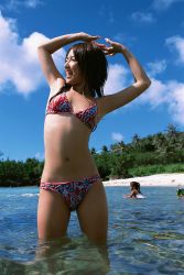 Rule 34 | beach, bikini, highres, kamata natsumi, photo (medium), swimsuit, wet, wet hair