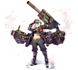 Rule 34 | 1girl, abs, absurdres, alternate form, alternate hairstyle, armband, artist request, black bra, blonde hair, bra, breasts, cannon, cosmic break, cross, fingerless gloves, gloves, gun, hair between eyes, hand on own hat, hat, highres, iron cross, jacket, leg armor, lisel flak, lisel zweig, long hair, medium breasts, navel, official art, open clothes, open jacket, open pants, pants, peaked cap, red armband, rocket launcher, second-party source, solo, stomach, underwear, weapon