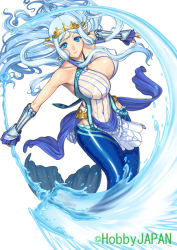 Rule 34 | 10s, 1girl, blue eyes, blue hair, breasts, cleavage, eiwa, hair ornament, jewelry, large breasts, long hair, matching hair/eyes, mermaid, monster girl, pointy ears, polearm, princess, queen&#039;s blade, queen&#039;s blade grimoire, queen&#039;s blade rebellion, smile, solo, tiara, tina (queen&#039;s blade), trident, water, weapon, wet