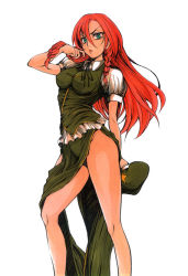 Rule 34 | 1girl, breasts, china dress, chinese clothes, dress, female focus, hat, hong meiling, large breasts, legs, long hair, no panties, red hair, solo, embodiment of scarlet devil, touhou, uousa-ou