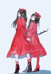 Rule 34 | 2girls, animification, boots, crown, dress, from below, full body, heart, hrd0c, joy (red velvet), long dress, long sleeves, looking at viewer, looking back, multiple girls, real life, red dress, red footwear, red socks, red velvet (group), seulgi (red velvet), signature, socks