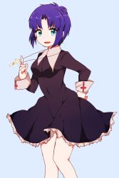 Rule 34 | 00s, 1girl, bad id, bad pixiv id, blue hair, breasts, ciel (tsukihime), cross, dress, green eyes, jewelry, necklace, short hair, simple background, smile, solo, surumeider, tsukihime, type-moon