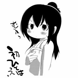 Rule 34 | 1girl, blush, looking at viewer, marui hitoha, mitsudomoe (manga), monochrome, sweat, translation request, yuumin