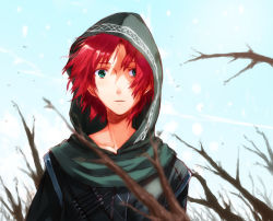 Rule 34 | 1girl, demon&#039;s souls, female focus, from software, green eyes, hood, nature, original, outdoors, red hair, robe, short hair, sky, solo, tinylance
