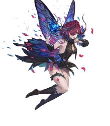 Rule 34 | 1girl, bare shoulders, blue eyes, boots, breasts, butterfly wings, center opening, circlet, cleavage, covered navel, facial mark, fairy wings, female focus, fire emblem, fire emblem heroes, flower, full body, hair flower, hair ornament, hair over one eye, highres, insect wings, leaf, long hair, nintendo, official art, pink hair, rose, sideboob, solo, sparkle, thigh strap, thorns, transparent background, triandra (fire emblem), wings, yoshiku (oden-usagi)