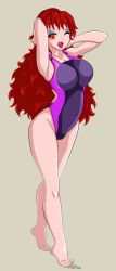 Rule 34 | captain syrup, competition swimsuit, highres, kailirian, lipstick, makeup, nintendo, one-piece swimsuit, one eye closed, red lips, solo, swimsuit, wario land