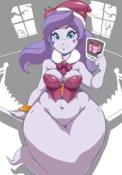 Rule 34 | 1girl, blue eyes, blush, bracelet, breasts, christmas, cleavage, curvy, flower, ghost, hair flower, hair ornament, hat, heart, jewelry, large breasts, long hair, monster girl, purple hair, raa (sonic), smile, solo, sonic (series), text focus, twintails, wide hips, window
