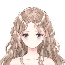 Rule 34 | 1girl, blonde hair, blue eyes, blue reflection, blue reflection (series), closed mouth, collarbone, expressionless, eyebrows, hair ornament, hairclip, highres, kishida mel, long hair, looking at viewer, official art, portrait, shijou raimu, simple background, solo, wavy hair, white background