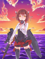 Rule 34 | 10s, 1girl, bike shorts, blush, brown eyes, brown hair, commentary request, hand on own chest, kantai collection, looking at viewer, personification, pleated skirt, short hair, skirt, smile, solo, taihou (kancolle), tears, thighhighs, yukimura tsubame