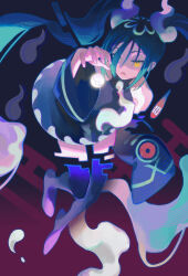 Rule 34 | 1girl, aqua hair, black thighhighs, creatures (company), detached sleeves, floating, game freak, ghost, ghost miku (project voltage), glitch, grey shirt, hair over one eye, hatsune miku, highres, long hair, necktie, nintendo, no-129, open mouth, poke ball, pokemon, project voltage, shirt, skirt, thighhighs, twintails, very long hair, vocaloid, will-o&#039;-the-wisp (mythology), yellow eyes