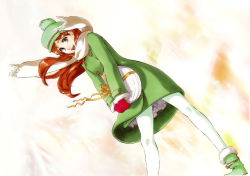 Rule 34 | bleach, boots, coat, gift, hat, highres, inoue orihime, kubo tite, leggings, long hair, pantyhose, red hair, scarf, solo, white pantyhose