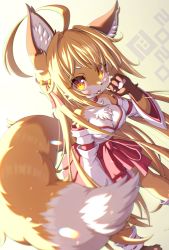 Rule 34 | 1girl, 2020, ahoge, animal ears, blonde hair, blush, body fur, breasts, chromatic aberration, fox, fox ears, fox tail, furry, furry female, highres, japanese clothes, long hair, looking at viewer, miko, new year, original, pawpads, solo, tail, tongue, tongue out, tsuji, watermark, yellow eyes